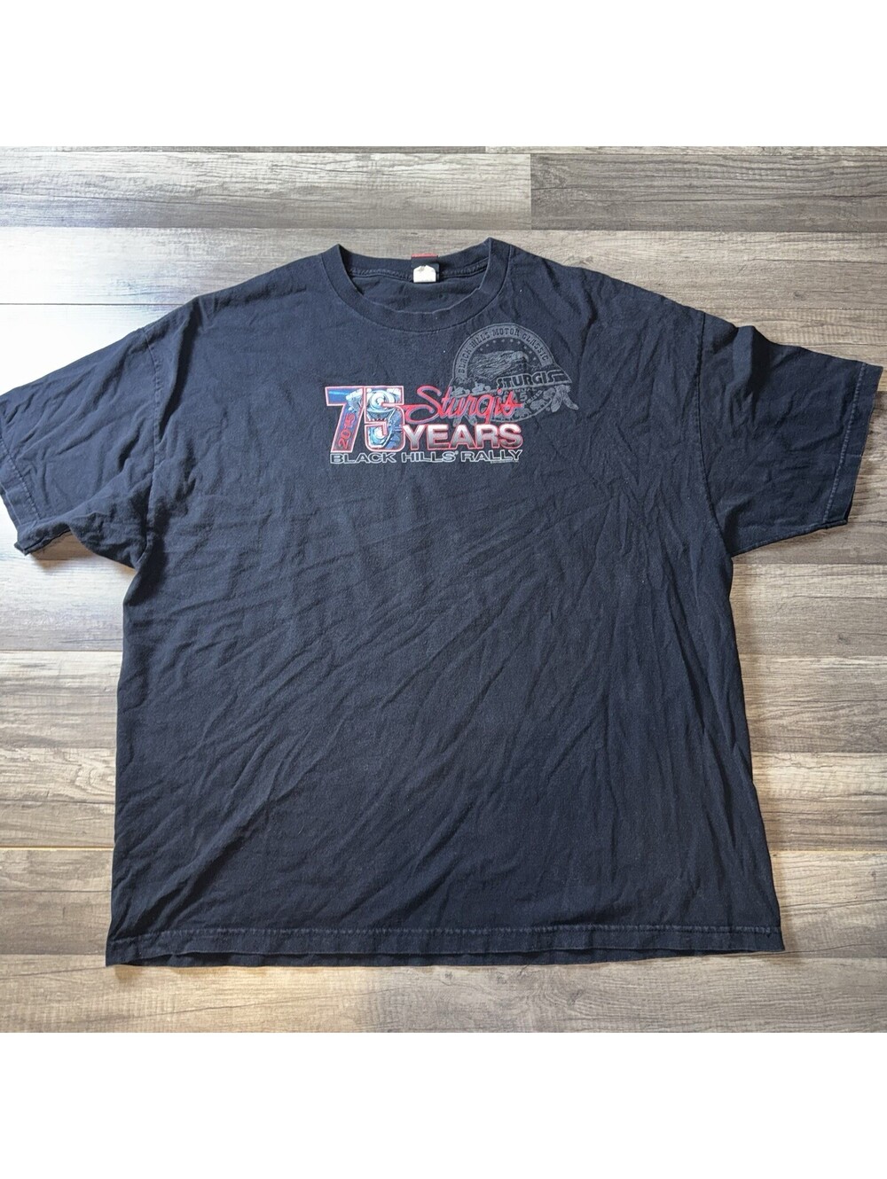 Sturgis Motorcycle Rally 75th Anniversary T-Shirt Black Hills 2015 Hot Leathers